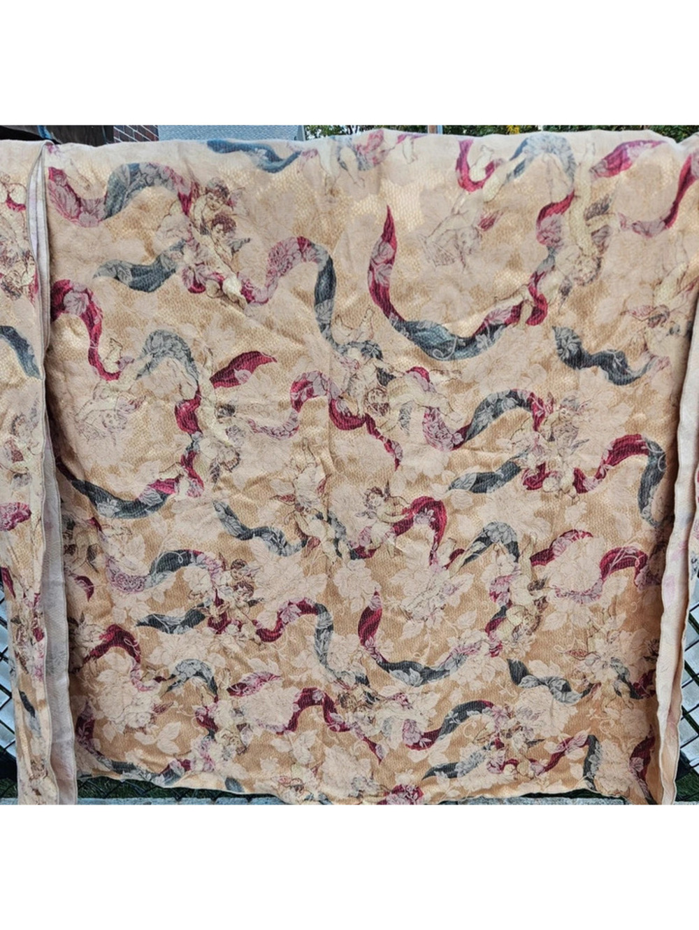 Vintage 115x62 Cherub Angel Jacquard Tablecloth Floral Ribbon Rococo Style